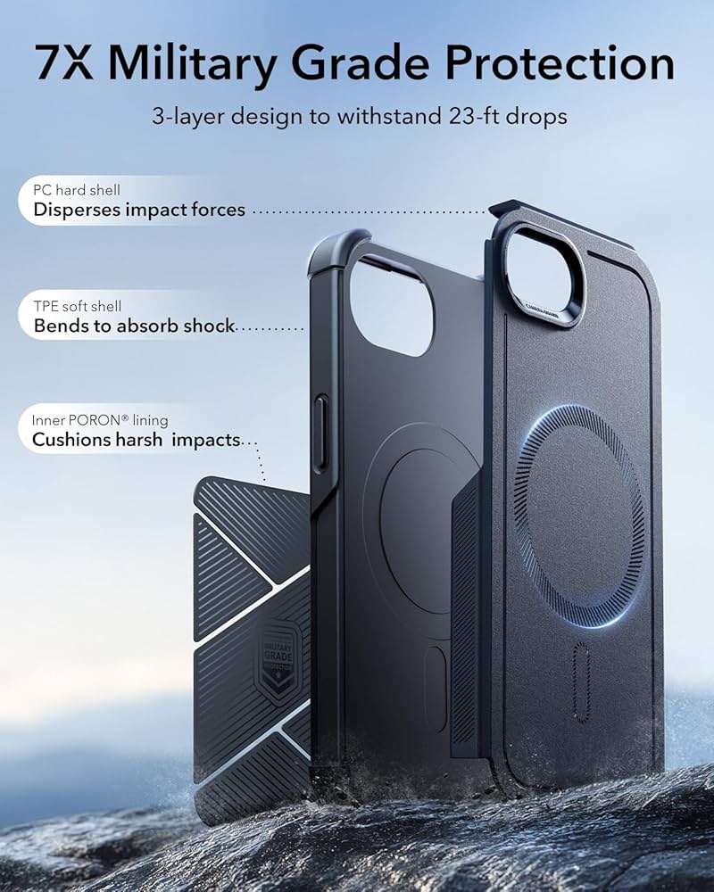 ESR for iPhone 17e Case, iPhone 16e Case, 23ft Military-Grade Drop Protection, MagSafe Accessories Compatible, Shock-Absorbing Rugged Cover, Cyber Series, Black - Image 4