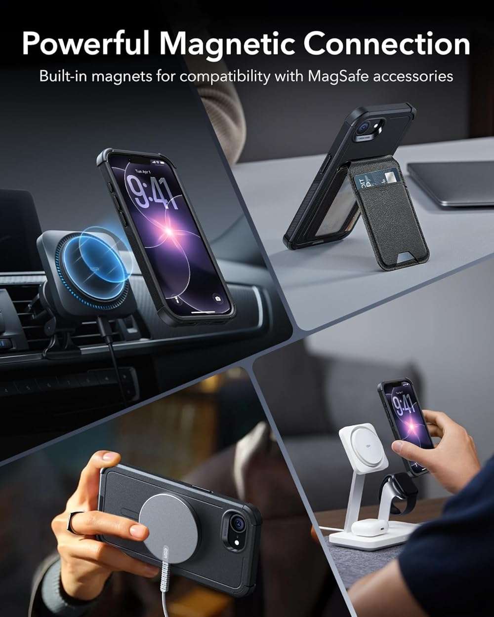 ESR for iPhone 17e Case, iPhone 16e Case, 23ft Military-Grade Drop Protection, MagSafe Accessories Compatible, Shock-Absorbing Rugged Cover, Cyber Series, Black - Image 7