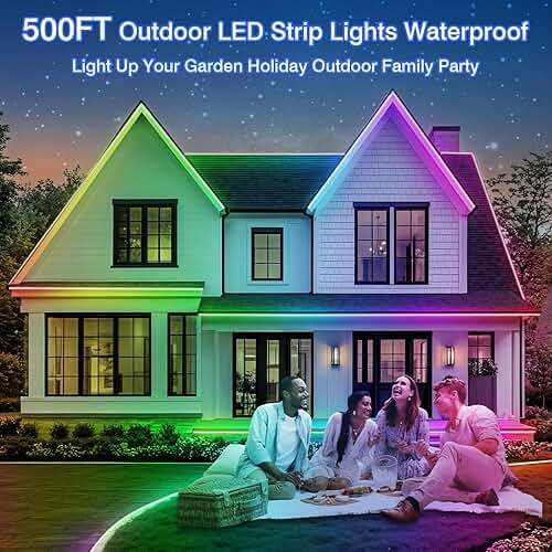 zoegi 500ft Outdoor LED Strip Lights Waterproof,Music Sync RGB IP68 Outside Led Light Strips Waterproof with App and Remote,Exterior Led Rope Lights for Deck,Balcony,Roof,Garden,Pool (500FT) - Image 2