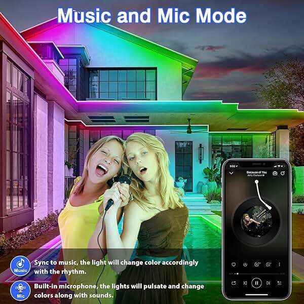 zoegi 500ft Outdoor LED Strip Lights Waterproof,Music Sync RGB IP68 Outside Led Light Strips Waterproof with App and Remote,Exterior Led Rope Lights for Deck,Balcony,Roof,Garden,Pool (500FT) - Image 5