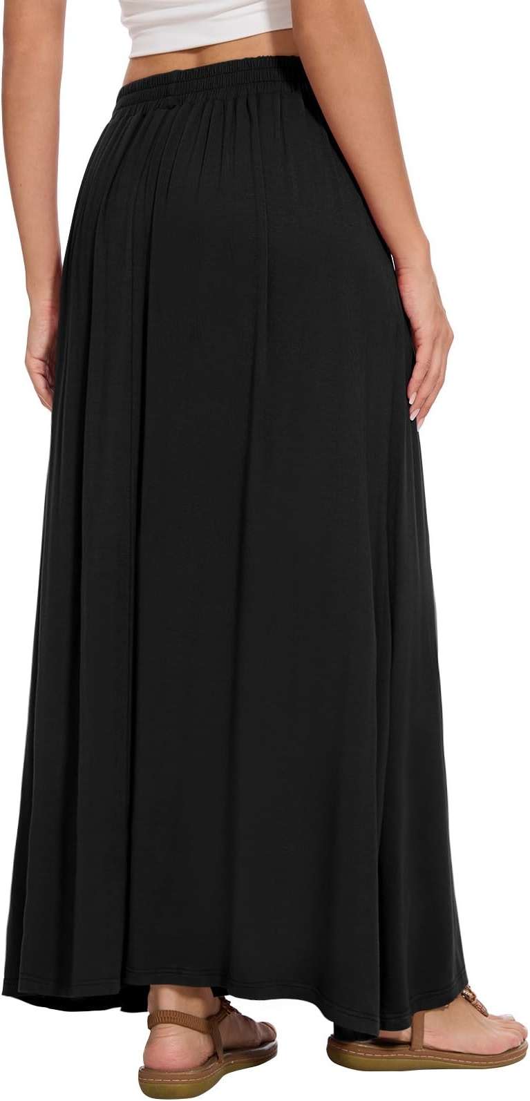 Leafsay Womens Maxi A-line Long Skirt Casual 2026 Elastic High Waist Flowy Skirts with Pockets - Image 3