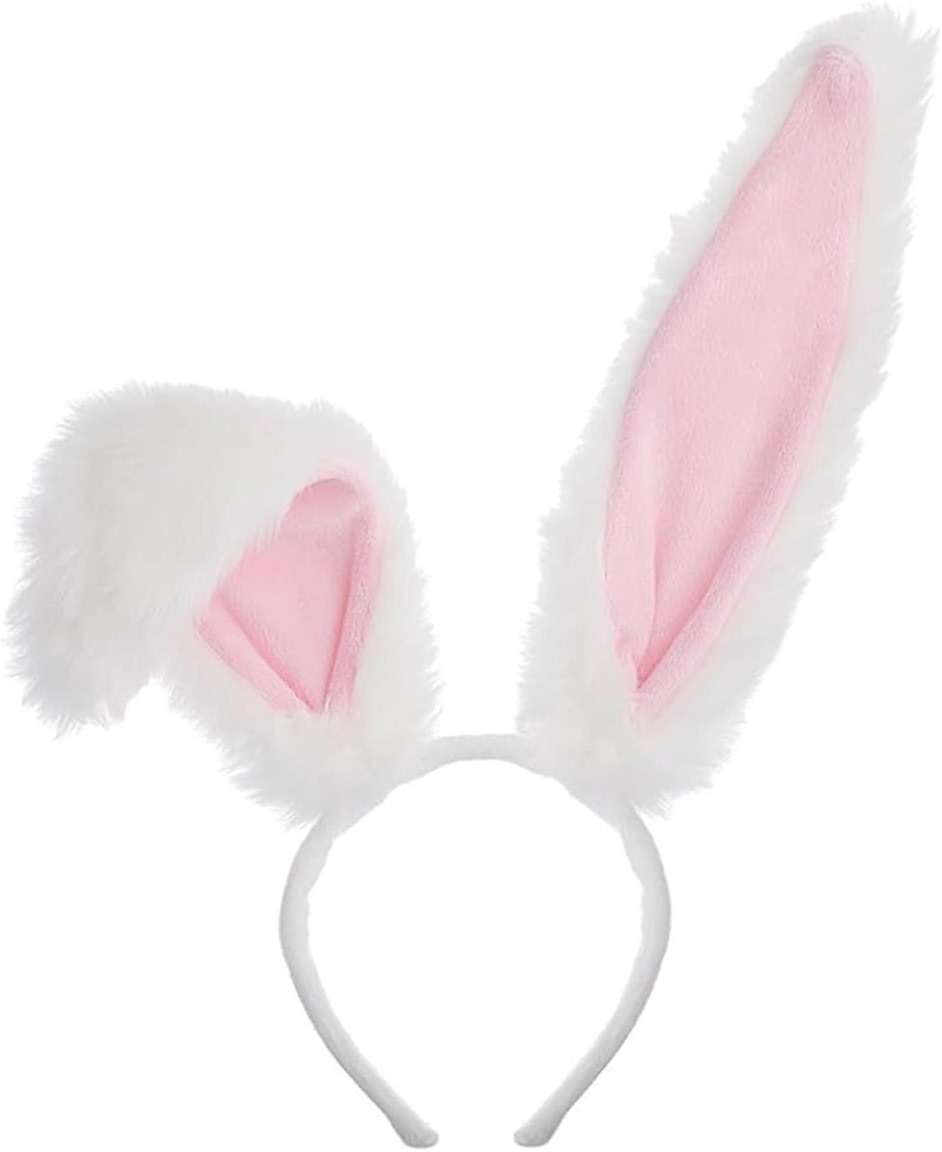 SPPOTY Bunny Ears Headband Furry Rabbit Ear And Tail Halloween Accessories White/Black/Grey - Image 1