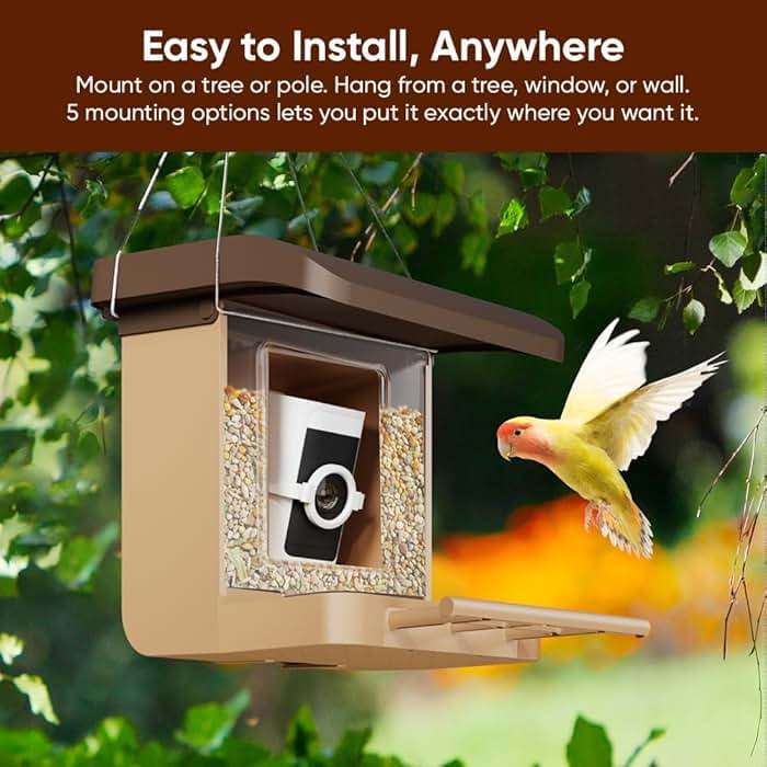 Bird Feeder Camera Case Compatible with Battery Cam Pro, Wyze Cam Outdoor v1/v2, Wyze Camera v4/v3/v3 Pro, 5 DIY Mounting Methods, with a Macro Lens (Solar Panel/Camera NOT Included), Brown - Image 2