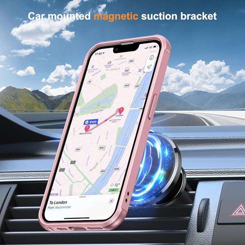 SKYLMW Compatible with iPhone 16e Case & iPhone 17e Case 6.1" with Invisible Magnetic O-Ring Stand Military-Grade Phone Cases [Compatible with Mag-Safe][Great Grip Feeling], Rose Gold - Image 4