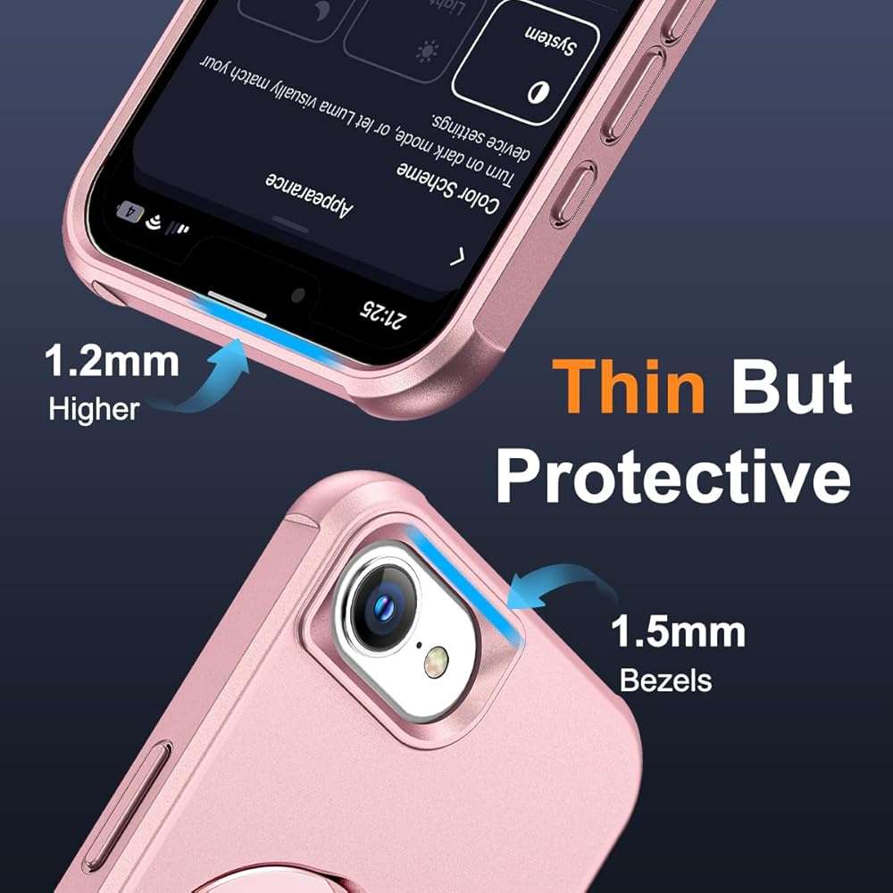 SKYLMW Compatible with iPhone 16e Case & iPhone 17e Case 6.1" with Invisible Magnetic O-Ring Stand Military-Grade Phone Cases [Compatible with Mag-Safe][Great Grip Feeling], Rose Gold - Image 6