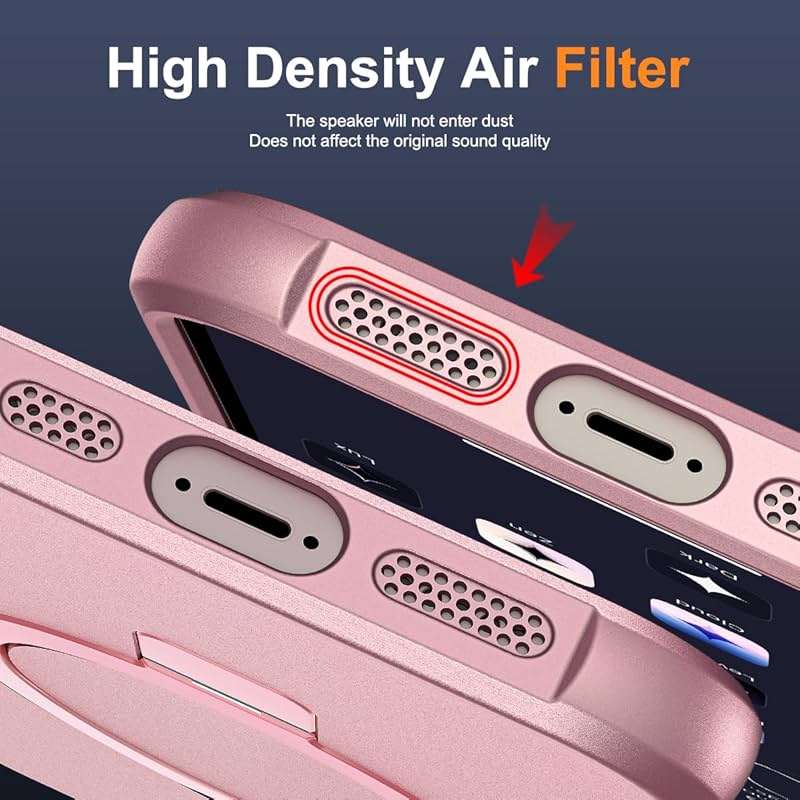 SKYLMW Compatible with iPhone 16e Case & iPhone 17e Case 6.1" with Invisible Magnetic O-Ring Stand Military-Grade Phone Cases [Compatible with Mag-Safe][Great Grip Feeling], Rose Gold - Image 8