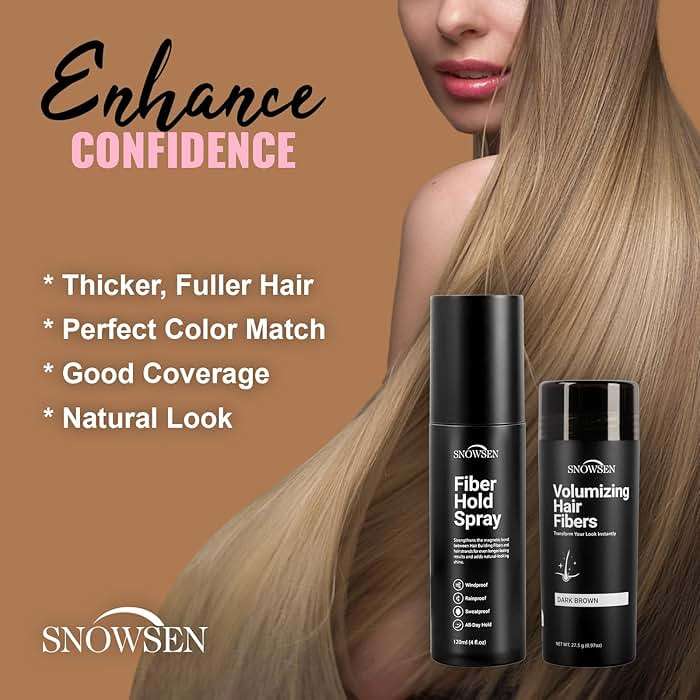 Hair Building Fibers for Thinning Hair for Women & Men, 27.5g, Bald Spot Cover Up Hair Thickening Powder with Applicator Pump, Hair Fibers Barber Enhancement Spray (Dark Brown) - Image 2