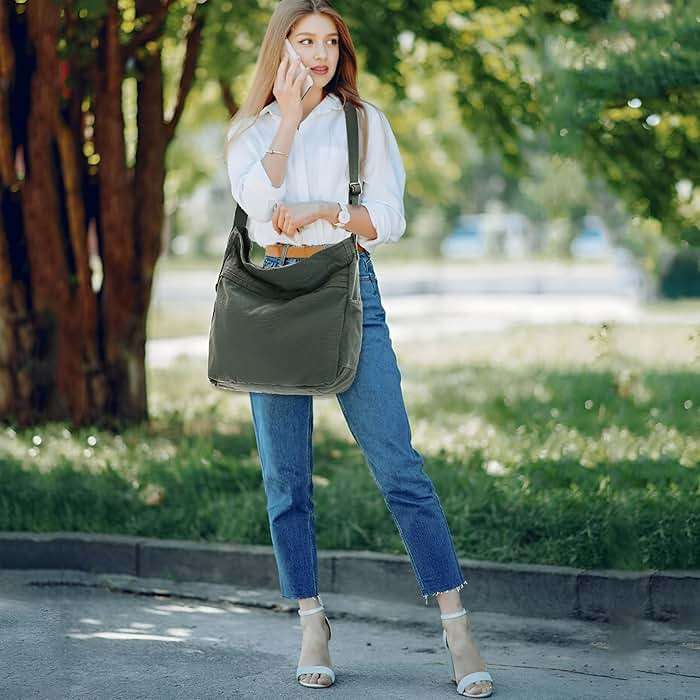 DAINAOTM Canvas Hobo Crossbody Shoulder Tote Bag for Women and Men Large Purse Messenger Bag Travel Work Shopping - Image 4