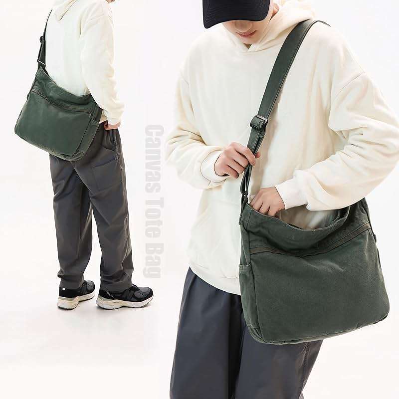 DAINAOTM Canvas Hobo Crossbody Shoulder Tote Bag for Women and Men Large Purse Messenger Bag Travel Work Shopping - Image 5
