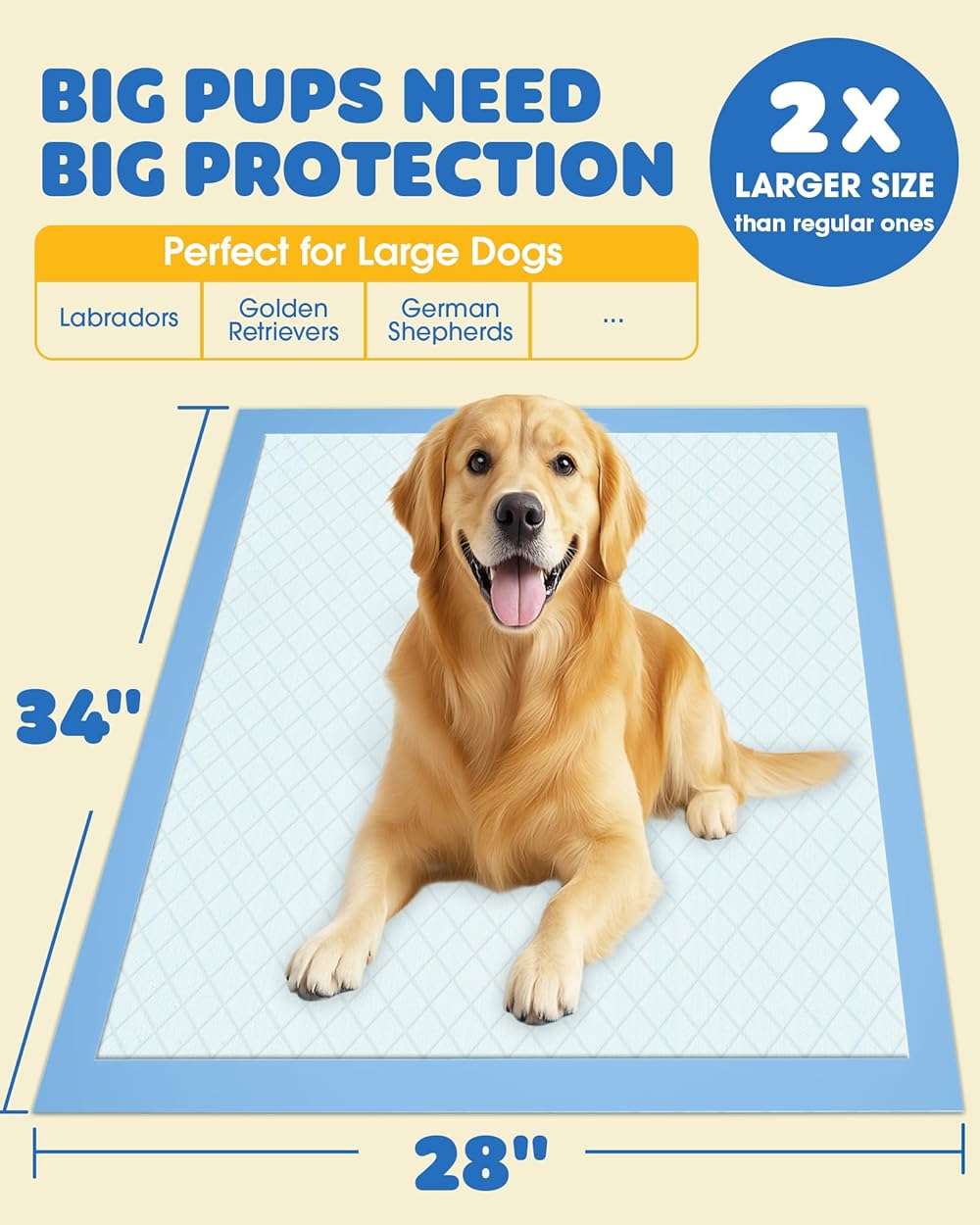50-Pack Extra Large Pee Pads - 34" x 28" Puppy Pads for Dogs with 6-Layer Leakproof Protection, Disposable and Quick-Dry Dog Pads with High Absorbency for Easy Potty Training - Image 3