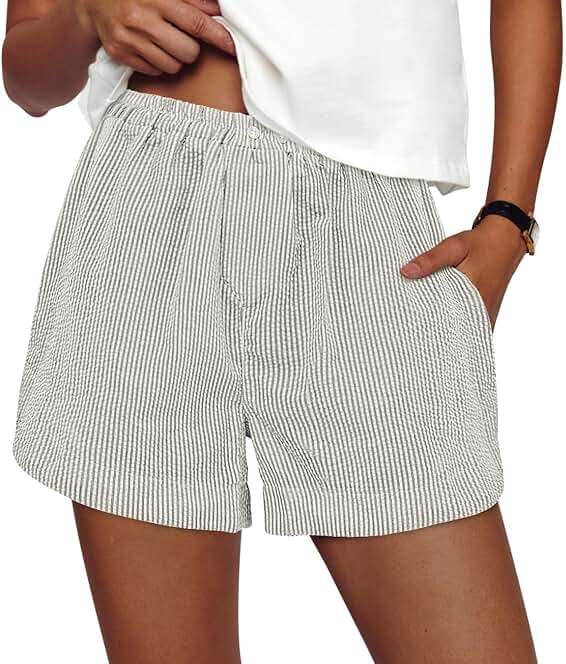 PRETTYGARDEN Women's Striped Boxer Shorts Summer 2026 Trendy Casual Elastic Waist Lounge Sleep Pajama Bottoms Beach Shorts - Image 1