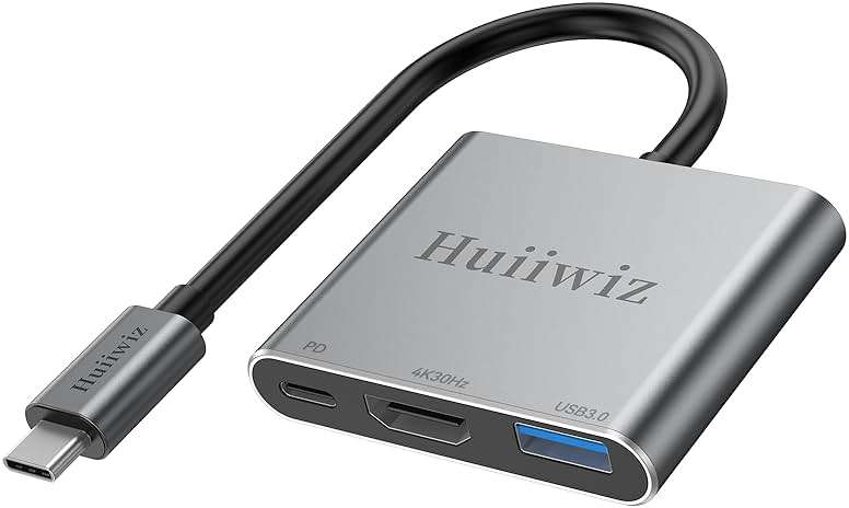 Huiiwiz USB C to HDMI Multiport Adapter for Mac MacBook iPad, USB-C to HDMI USB Adapter with Charging USB 3.0/ PD 100W/4K 30Hz - Image 1