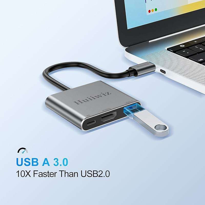 Huiiwiz USB C to HDMI Multiport Adapter for Mac MacBook iPad, USB-C to HDMI USB Adapter with Charging USB 3.0/ PD 100W/4K 30Hz - Image 4