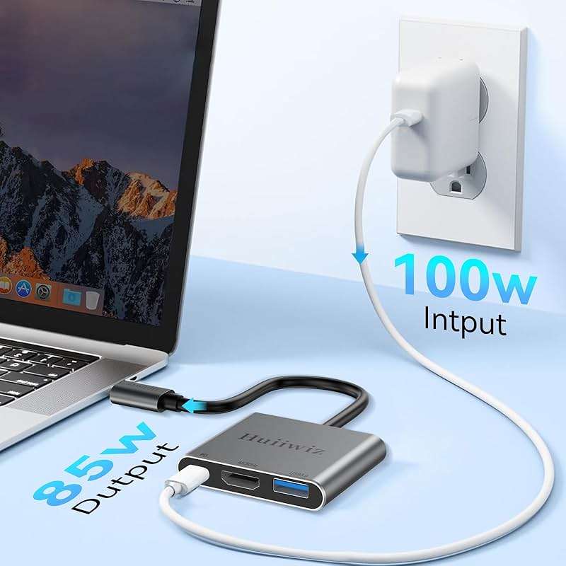 Huiiwiz USB C to HDMI Multiport Adapter for Mac MacBook iPad, USB-C to HDMI USB Adapter with Charging USB 3.0/ PD 100W/4K 30Hz - Image 5