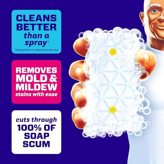Mr. Clean Magic Eraser Sponge, Bathroom Cleaner, Shower Cleaner, Tub Cleaner, Soap Scum Remover, Bathroom Cleaning Supplies, Dawn Cleaning Power with Lemon Scent, 2 in 1 Bath, 5ct - Image 2