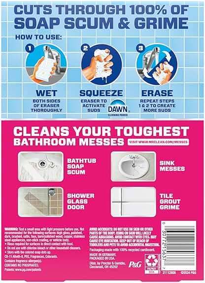 Mr. Clean Magic Eraser Sponge, Bathroom Cleaner, Shower Cleaner, Tub Cleaner, Soap Scum Remover, Bathroom Cleaning Supplies, Dawn Cleaning Power with Lemon Scent, 2 in 1 Bath, 5ct - Image 13