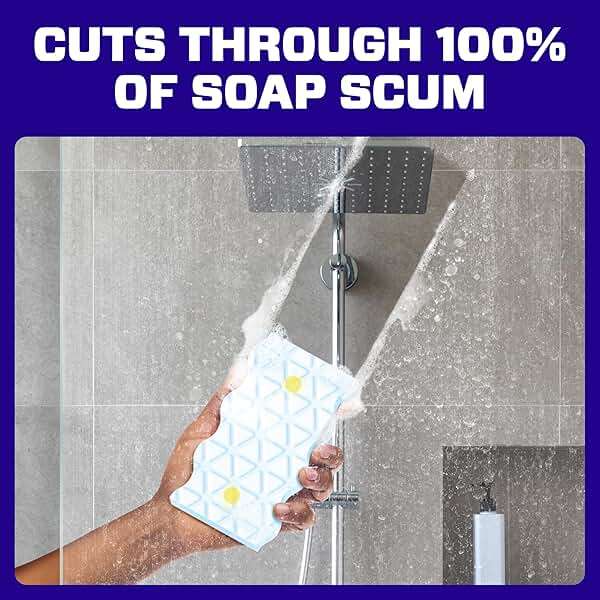 Mr. Clean Magic Eraser Sponge, Bathroom Cleaner, Shower Cleaner, Tub Cleaner, Soap Scum Remover, Bathroom Cleaning Supplies, Dawn Cleaning Power with Lemon Scent, 2 in 1 Bath, 5ct - Image 6