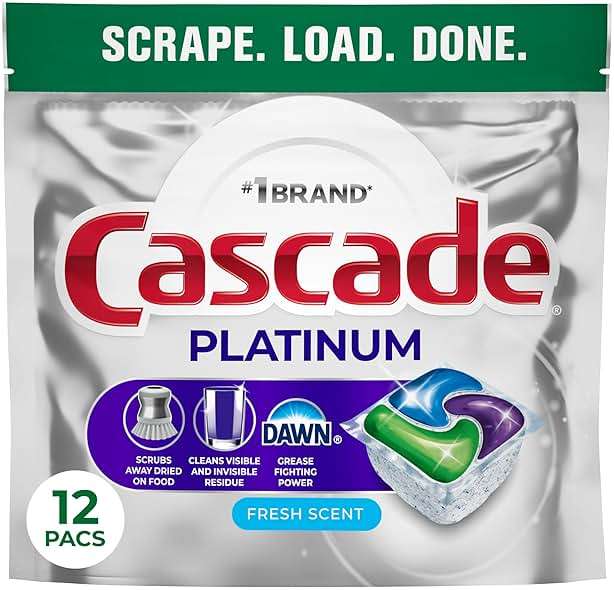 Cascade Platinum Dishwasher Pods, Dishwasher Detergent, Dish Detergent Soap, Fresh, 12 count - Image 1