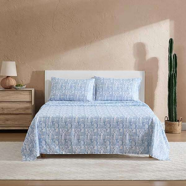 Wrangler - King Size Sheet Set, Ultra-Soft & Wrinkle-Resistant Bedding for Year Round Comfort, Deep Pockets, Bed Sheets with Matching Fitted Sheet & Pillowcases (Cactus Toile Blue) - Image 2