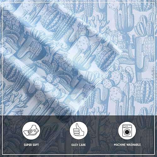 Wrangler - King Size Sheet Set, Ultra-Soft & Wrinkle-Resistant Bedding for Year Round Comfort, Deep Pockets, Bed Sheets with Matching Fitted Sheet & Pillowcases (Cactus Toile Blue) - Image 5