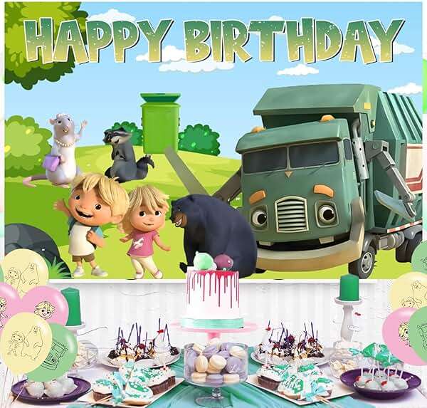 Ezcpigei Trash Truck Birthday Banner - 5x3ft, Green, 18pcs Balloons, Indoor, Wall Mount, Rectangular, Standard Banner, Waste Management Facility/Garbage Dump Theme, Children, Birthday Occasion - Image 6