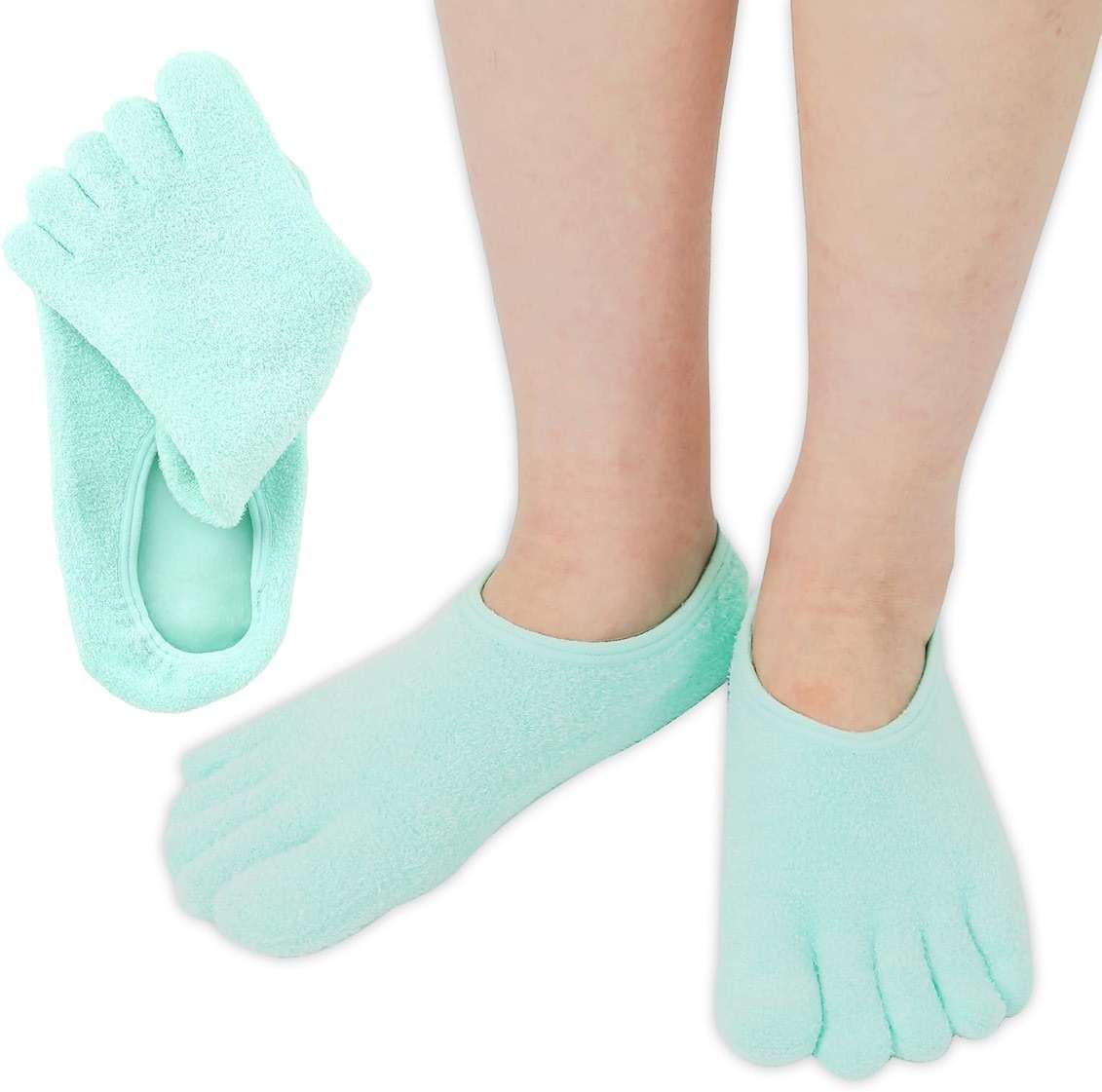 Zxfuture 5-Toe Gel Moisturizing Socks for Dry Cracked Heels - Aloe & Shea Infused Hydrating Foot Care, Soft Fuzzy Spa Socks for Women & Men (Large) - Image 1