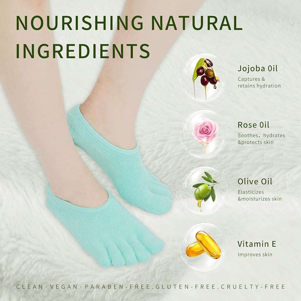 Zxfuture 5-Toe Gel Moisturizing Socks for Dry Cracked Heels - Aloe & Shea Infused Hydrating Foot Care, Soft Fuzzy Spa Socks for Women & Men (Large) - Image 4