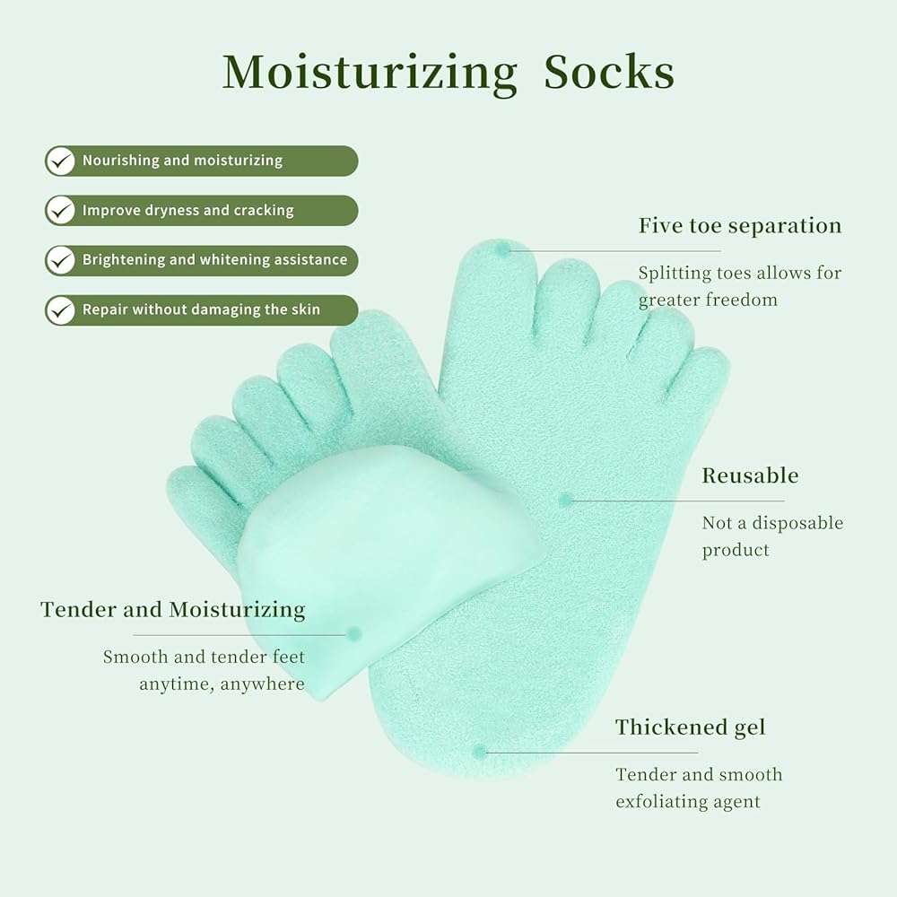Zxfuture 5-Toe Gel Moisturizing Socks for Dry Cracked Heels - Aloe & Shea Infused Hydrating Foot Care, Soft Fuzzy Spa Socks for Women & Men (Large) - Image 5