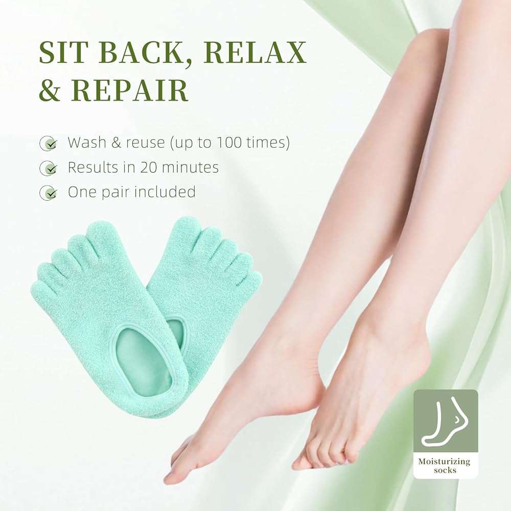 Zxfuture 5-Toe Gel Moisturizing Socks for Dry Cracked Heels - Aloe & Shea Infused Hydrating Foot Care, Soft Fuzzy Spa Socks for Women & Men (Large) - Image 6