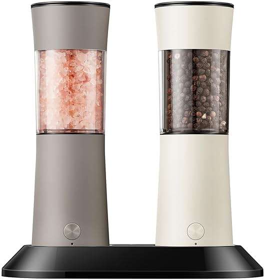 Electric Salt and Pepper Grinder Set, Stainless Steel Automatic Pepper Mill, Rechargeable with USB-C Charging Base, Gravity Activated One-Handed Operation, Dual LED Light, 2 Pack - Image 1