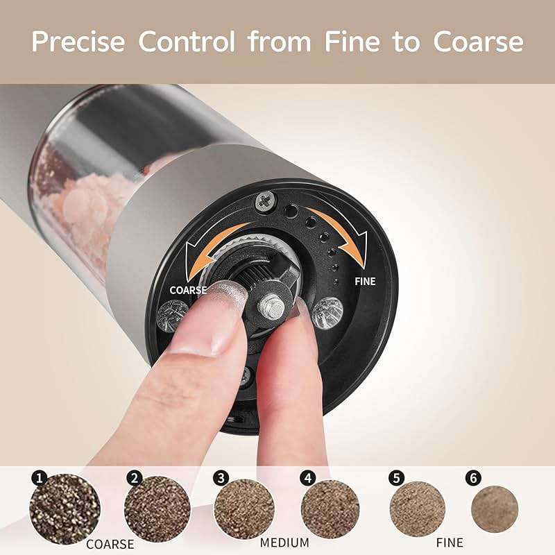 Electric Salt and Pepper Grinder Set, Stainless Steel Automatic Pepper Mill, Rechargeable with USB-C Charging Base, Gravity Activated One-Handed Operation, Dual LED Light, 2 Pack - Image 5
