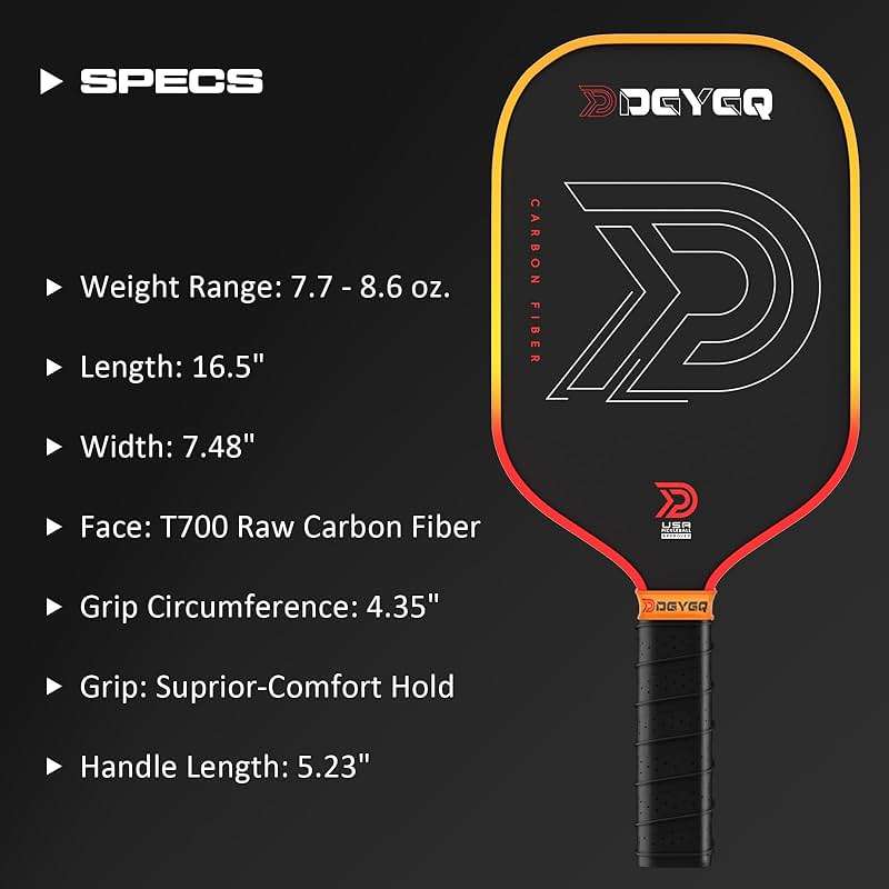 DGYGQ Pickleball Paddles with Polypropylene Honeycomb Core, T700SC Power Carbon Fiber Pickleball Paddle, Increased Power for Ultimate Spin & Consistency - Image 4