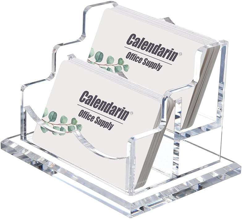 Calendarin Acrylic Business Card Holder for Desk, Clear, Horizontal, 2-Slot - Image 1