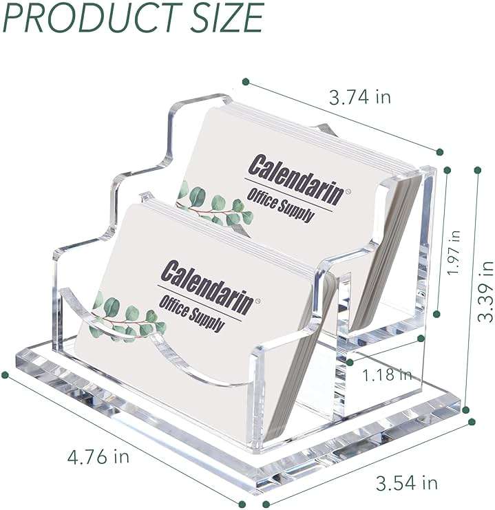 Calendarin Acrylic Business Card Holder for Desk, Clear, Horizontal, 2-Slot - Image 3