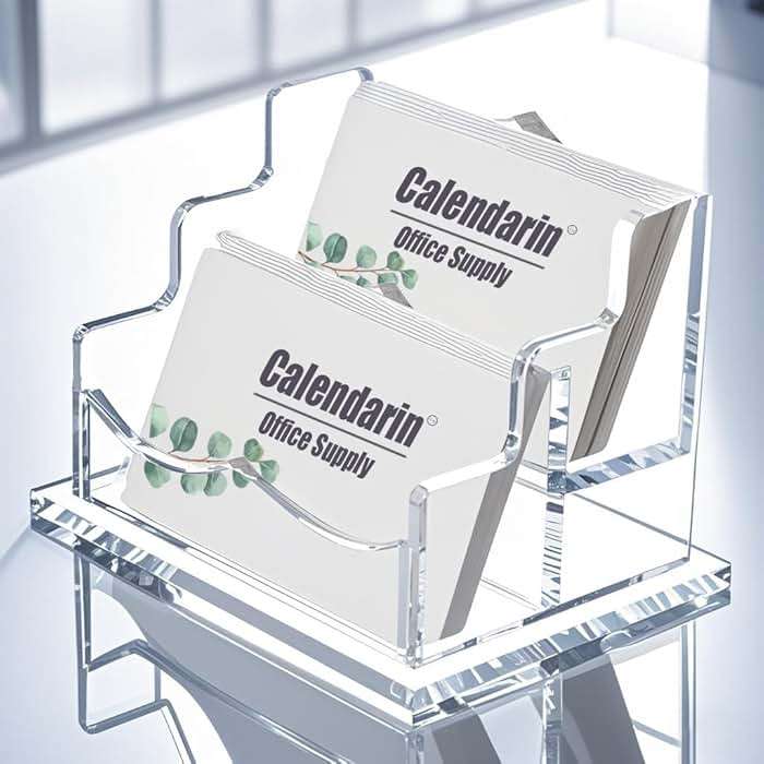 Calendarin Acrylic Business Card Holder for Desk, Clear, Horizontal, 2-Slot - Image 4