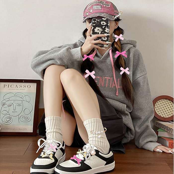 Pazpsar Shoe Charms for Sneakers, 42Pcs Ribbon Shoe Laces Women Shoelace Charms with Bows/Clips/Pins/Jewelry,Sock Shoe Decoration Charms,Shoe Jewelry for Sneakers,Hot Pink Shoe Accessories - Image 2