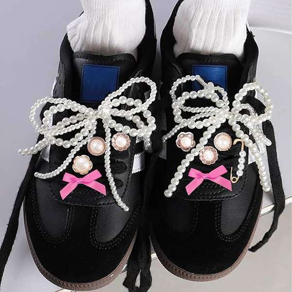 Pazpsar Shoe Charms for Sneakers, 42Pcs Ribbon Shoe Laces Women Shoelace Charms with Bows/Clips/Pins/Jewelry,Sock Shoe Decoration Charms,Shoe Jewelry for Sneakers,Hot Pink Shoe Accessories - Image 9
