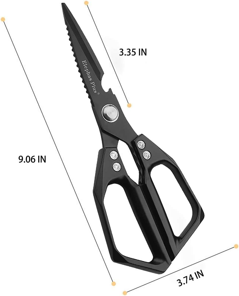 Multi-Purpose Rust Proof Kitchen Shears, Heavy Duty Meat Scissors, Dishwasher Safe, for Chicken, Vegetables, Steak, Fish Scaling & Bottle Opener(Black) - Image 2
