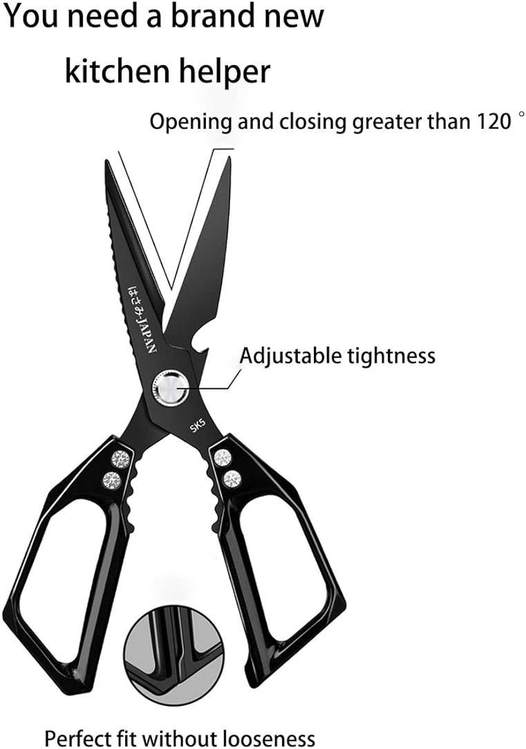 Multi-Purpose Rust Proof Kitchen Shears, Heavy Duty Meat Scissors, Dishwasher Safe, for Chicken, Vegetables, Steak, Fish Scaling & Bottle Opener(Black) - Image 3