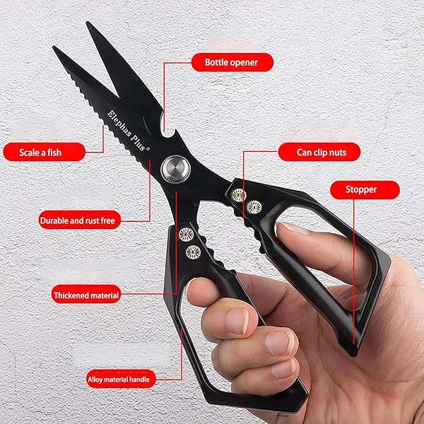 Multi-Purpose Rust Proof Kitchen Shears, Heavy Duty Meat Scissors, Dishwasher Safe, for Chicken, Vegetables, Steak, Fish Scaling & Bottle Opener(Black) - Image 7