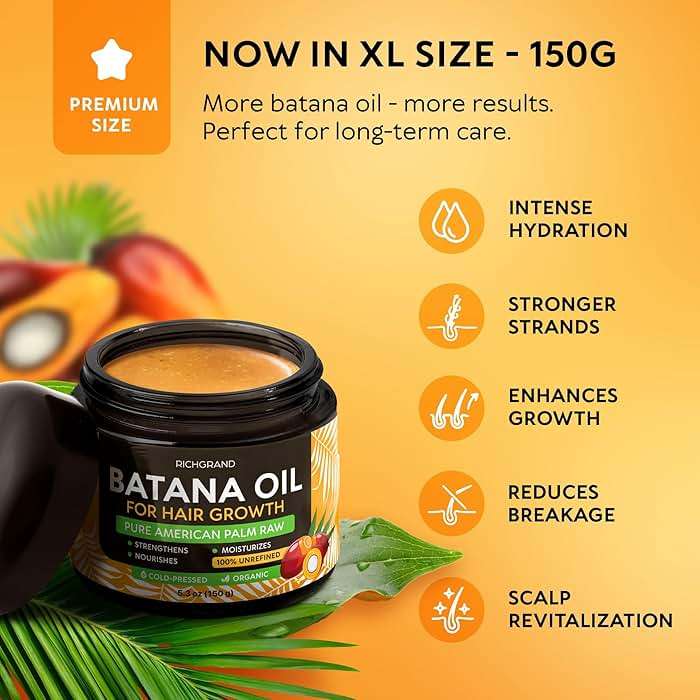 RICHGRAND Batana Oil for Hair Growth & Skin - 100% Raw Unrefined Batana Butter from Honduras - Multipurpose Body Moisturizer - Natural Cold Pressed Oil for Scalp, Split Ends & Dryness (5.3 oz) - Image 2