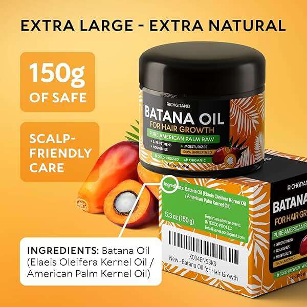 RICHGRAND Batana Oil for Hair Growth & Skin - 100% Raw Unrefined Batana Butter from Honduras - Multipurpose Body Moisturizer - Natural Cold Pressed Oil for Scalp, Split Ends & Dryness (5.3 oz) - Image 8