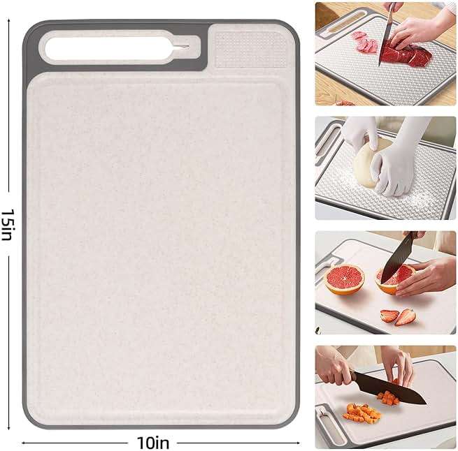 2 In 1 Cutting Boards Non Toxic for Gourmet Kitchen Aficionados - 304 Stainless Steel and Food Grade Wheat Straw Double Sided Design - Scratch-Resistant Mesh - Easy-Clean With Juice Groove (15”×10”) - Image 3
