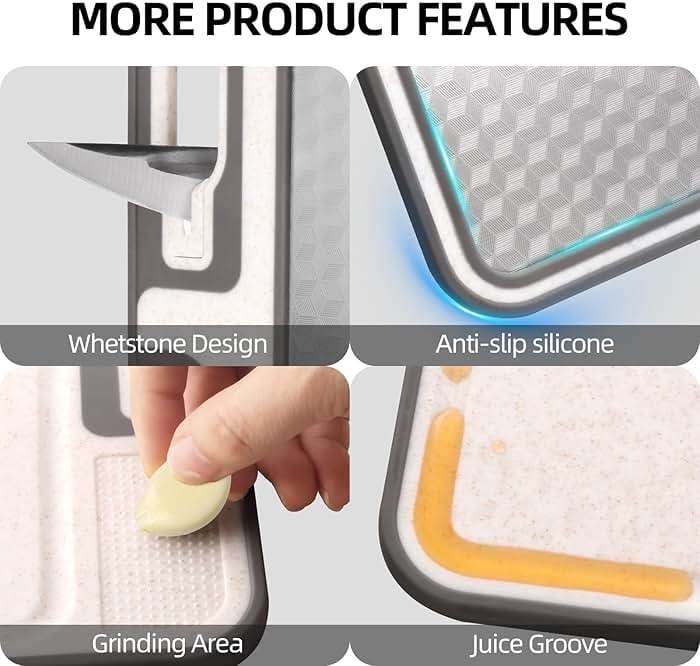 2 In 1 Cutting Boards Non Toxic for Gourmet Kitchen Aficionados - 304 Stainless Steel and Food Grade Wheat Straw Double Sided Design - Scratch-Resistant Mesh - Easy-Clean With Juice Groove (15”×10”) - Image 7