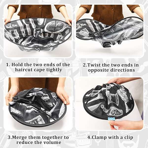 FEBSNOW Hair Cutting Cloak Cape, Black Prints Adjustable Haircut Cape Foldable Umbrella for Adults Kids Home Salon Barber Supplies - Image 3
