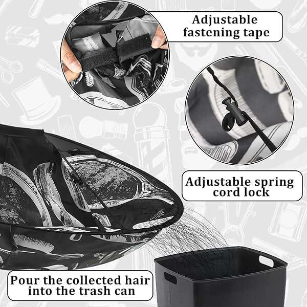 FEBSNOW Hair Cutting Cloak Cape, Black Prints Adjustable Haircut Cape Foldable Umbrella for Adults Kids Home Salon Barber Supplies - Image 4