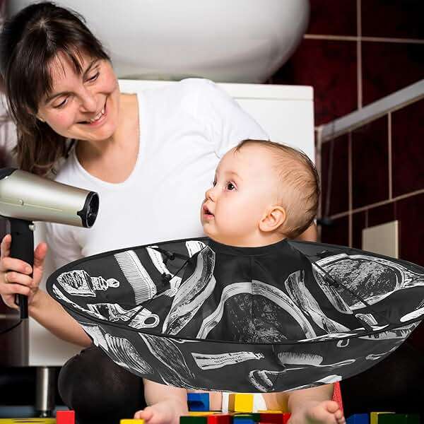 FEBSNOW Hair Cutting Cloak Cape, Black Prints Adjustable Haircut Cape Foldable Umbrella for Adults Kids Home Salon Barber Supplies - Image 5