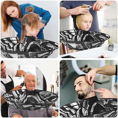 FEBSNOW Hair Cutting Cloak Cape, Black Prints Adjustable Haircut Cape Foldable Umbrella for Adults Kids Home Salon Barber Supplies - Image 7