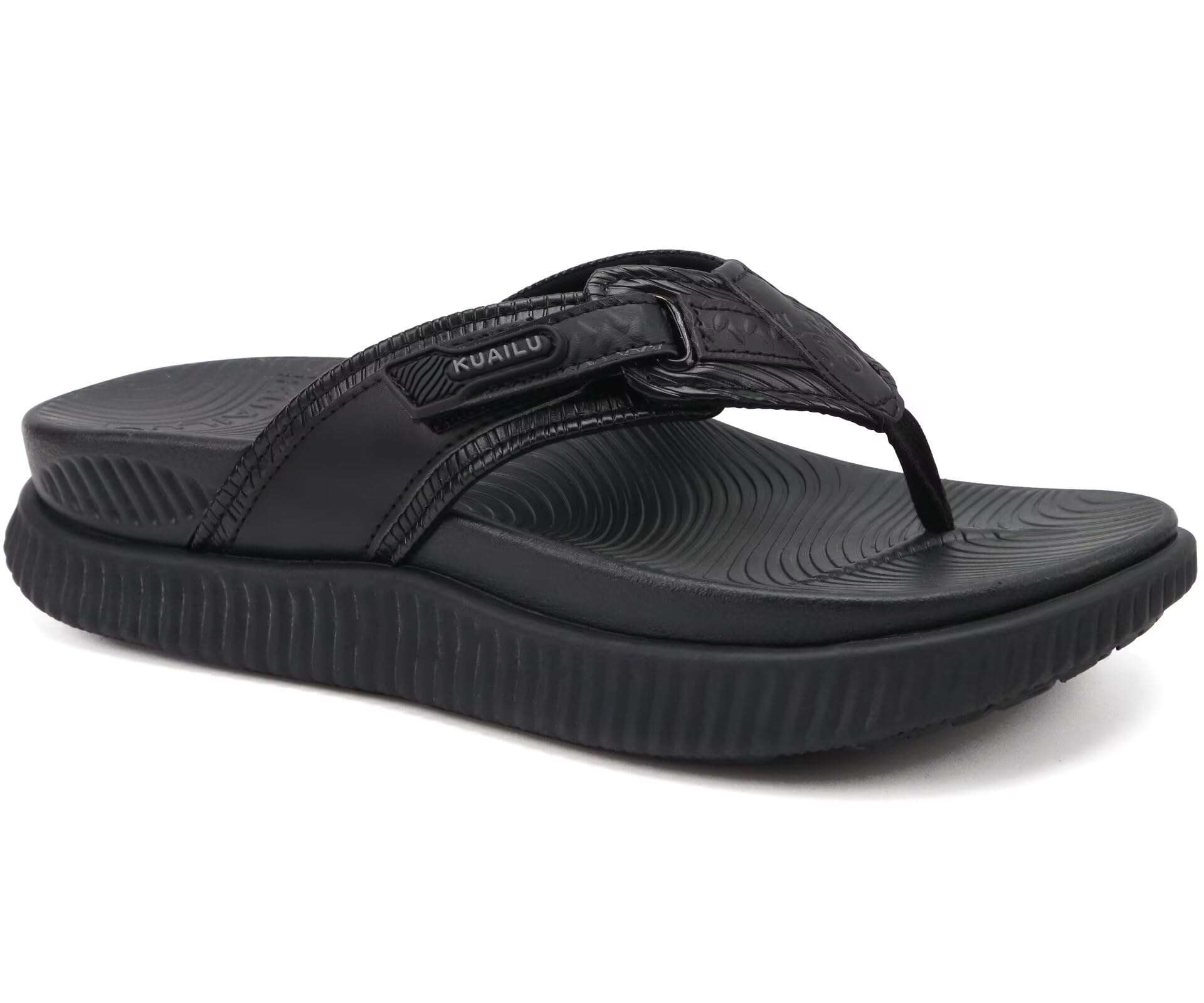 KuaiLu Womens Orthopedic Sandals Arch Support Recovery Flip Flops Wedge Heel Cushion Walking Slides Summer Beach Vacation Outfits Slippers Shoes For Plantar Fasciitis Footwear, Black Size 8 - Image 1