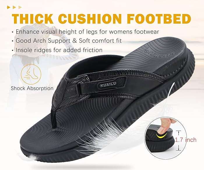 KuaiLu Womens Orthopedic Sandals Arch Support Recovery Flip Flops Wedge Heel Cushion Walking Slides Summer Beach Vacation Outfits Slippers Shoes For Plantar Fasciitis Footwear, Black Size 8 - Image 4